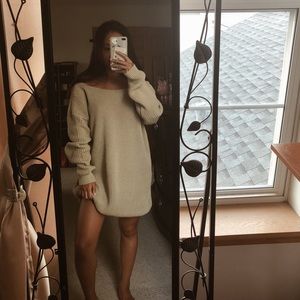 boohoo low back jumper sweater cream mini dress